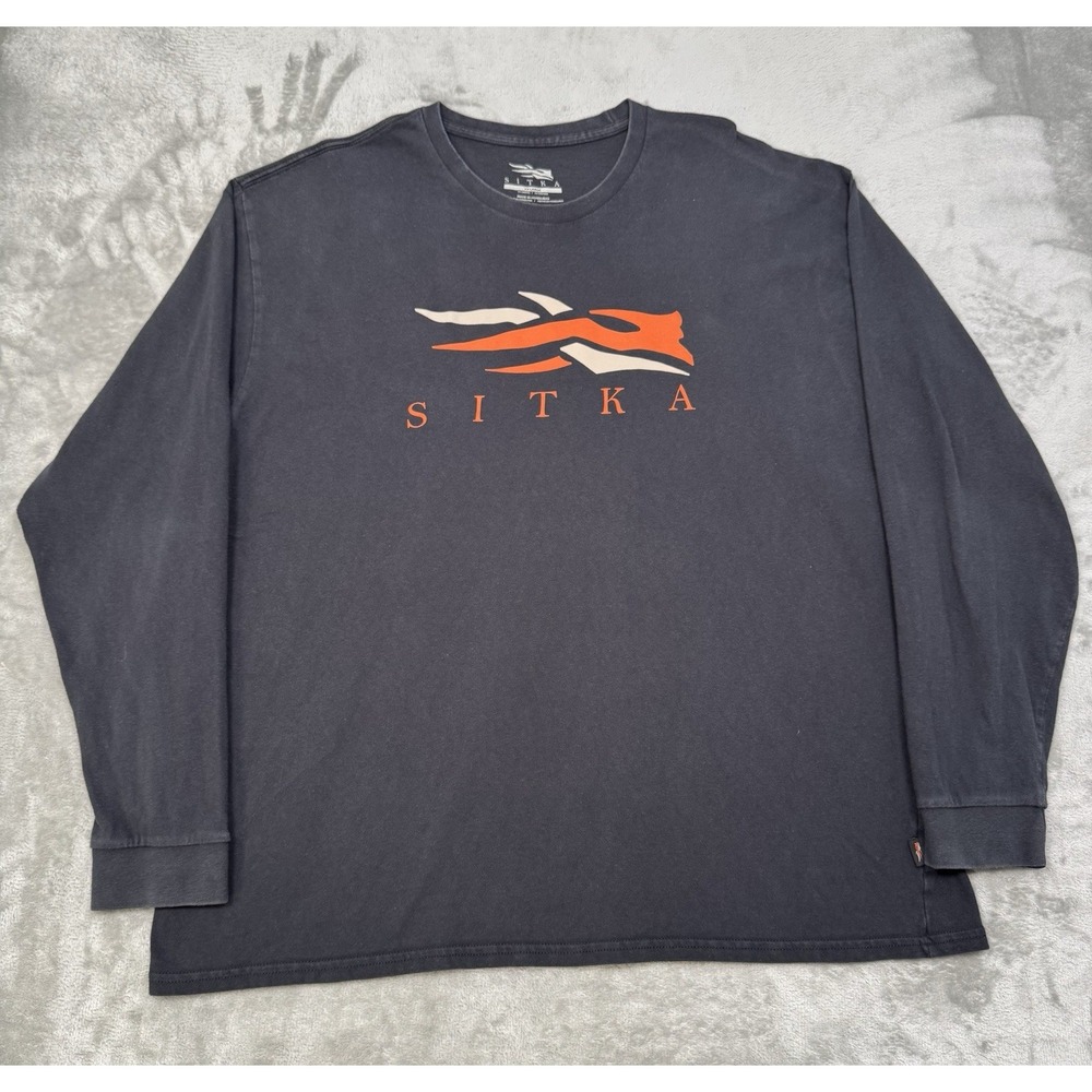 Sitka Gear T-Shirt Mens 2XL Black Long Sleeve Logo Hunting Cotton Graphic
